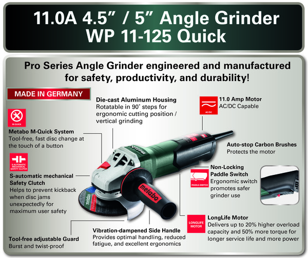 PTM-G603624420 4.5" / 5" Angle Grinder - 11,000 RPM - 11.0 Amps w/ Non-Locking Paddle